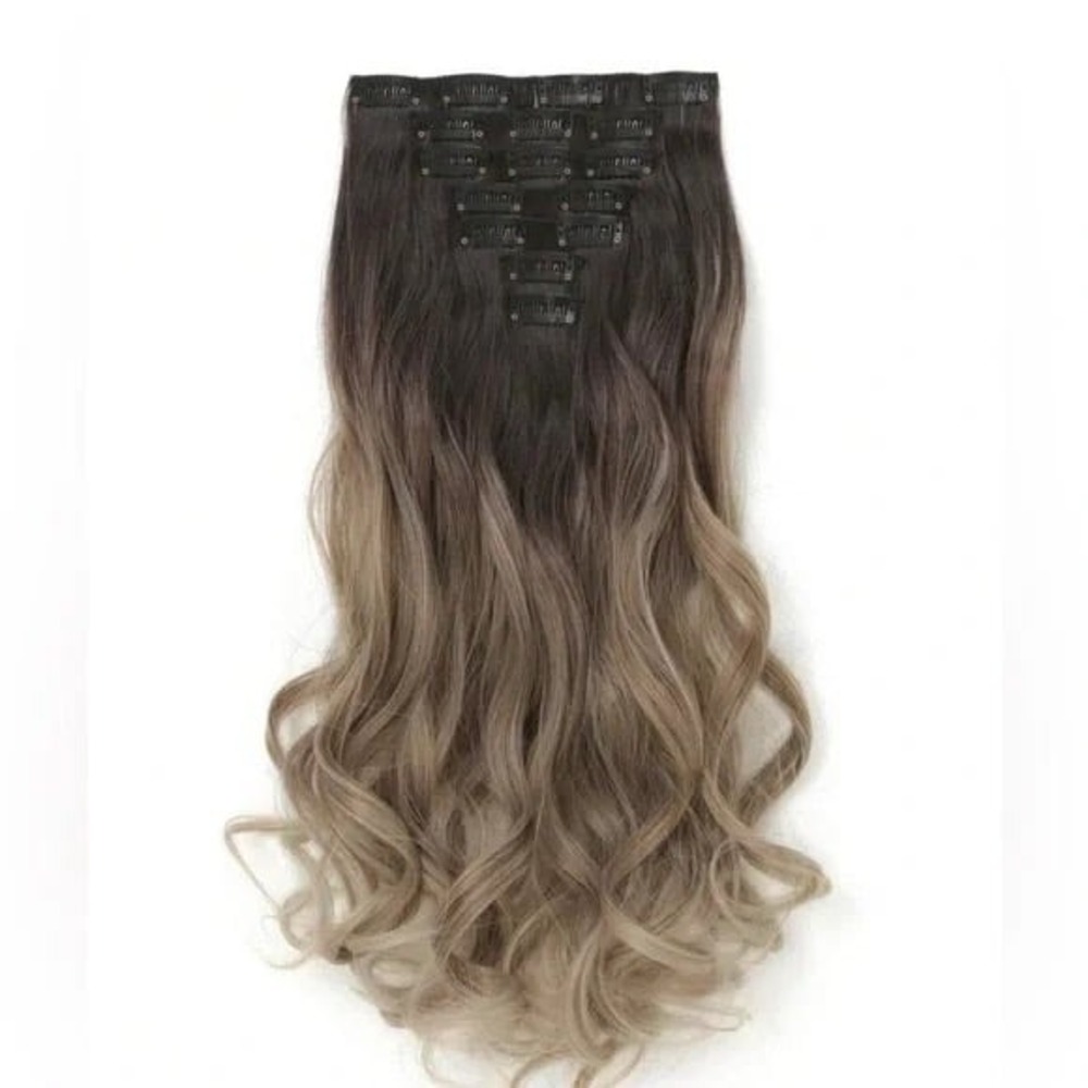 22 Inch Balayage Brown & Blonde Clip in Curly Hair Extensions